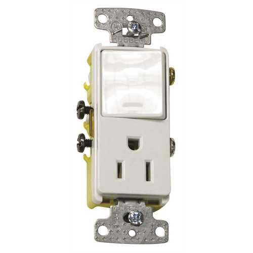 HUBBELL WIRING RCD108W 15 Amp Rocker Combo Switch and Receptacle, White