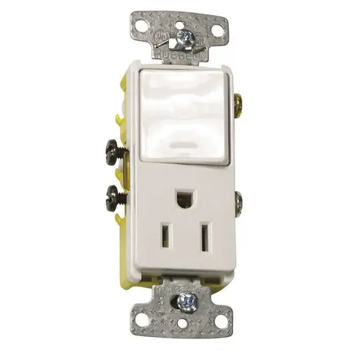 HUBBELL WIRING RCD108W 15 Amp Rocker Combo Switch and Receptacle, White