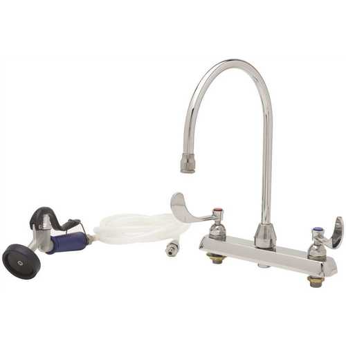 T & S BRASS & BRONZE WORKS PG-2347-WH4-VH DECK MOUNT PET GROOMING MIXING FAUCET WITH SIDE SPRAY, WRIST HANDLES, SWIVEL NOZZLE, AND 7 FT. VI