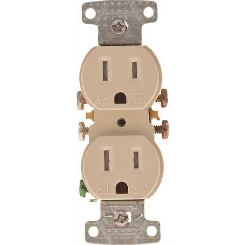 15 Amp Self Grounding and Tamper Proof Duplex Receptacle, Ivory