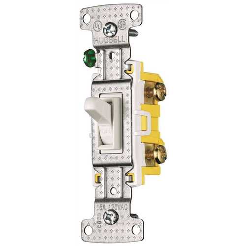 HUBBELL WIRING RS315SW 15 Amp 120-Volt 3-Way Self-Grounding Toggle Switch, White