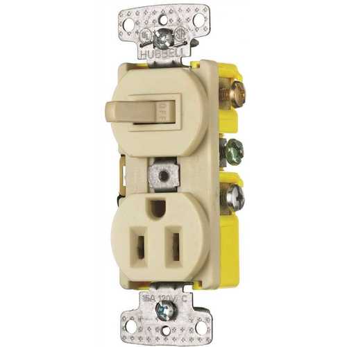 HUBBELL WIRING RC108I 15 Amp Combo Switch/Receptacle, Ivory