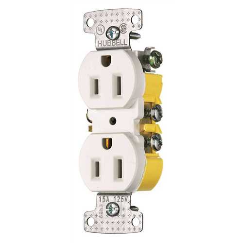 HUBBELL WIRING RR15W 15 Amp Push Terminal Duplex Receptacle, White