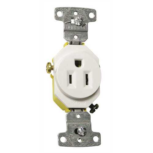 HUBBELL WIRING RR151W 15 Amp 125-Volt Single Self Ground Receptacle, White
