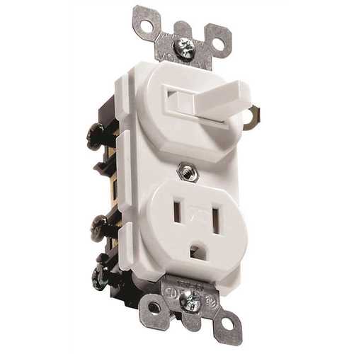 Leviton T5225-W 120-Volt 15 Amp 1-Pole Commercial Grade Tamper-Resistant Combo Duplex Receptacle/Toggle Switch, White