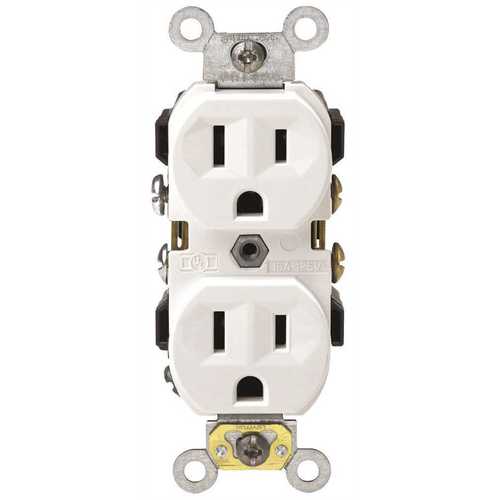 Leviton CR15-W 15 Amp 125-Volt Narrow Body Duplex Outlet Straight Blade Commercial Grade Self Grounding Side Wired, White