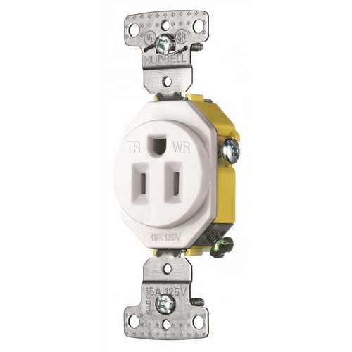HUBBELL WIRING RR151WWRTR 15 Amp Self Grounding Tamper Proof and Weather Proof Receptacle, White