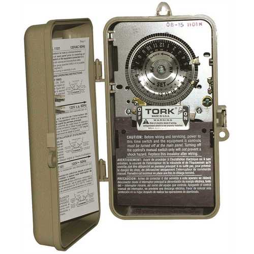 Tork 1101B-P 40 Amp 24-Hour Indoor/Outdoor Mechanical Time Switch for Same Time Every Day