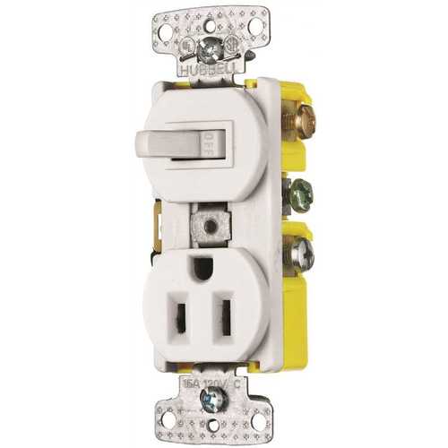 HUBBELL WIRING RC108W 15 Amp 1-Pole Combo Switch Receptacle, White