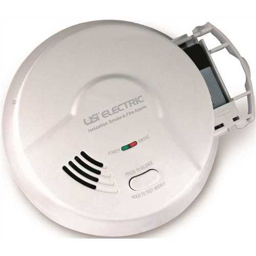 USI 5304 ELECTRIC DIRECT WIRE IONIZATION SMOKE AND FIRE ALARM WITH 9-VOLT BATTERY BACKUP, 120 VOLTS