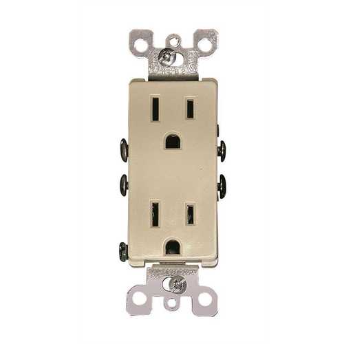 Decora 15 Amp Residential Grade Grounding Duplex Outlet, Ivory
