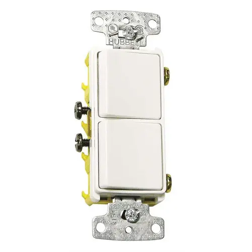 HUBBELL WIRING RCD101W 15 Amp Rocker Single-Pole Combo 2X Switch, White