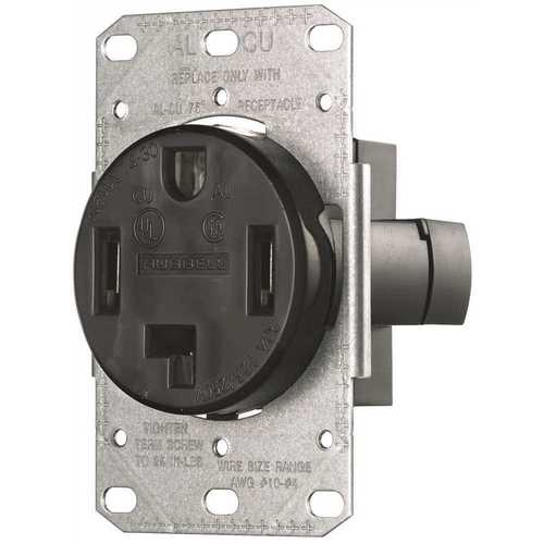 30 Amp 3-Pole 4-Wire 14-30R Range and Dryer Outlet, Black