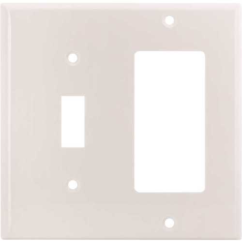 Combination Toggle Switch and Decorative Wallplate, Mid-Size, Plastic, White