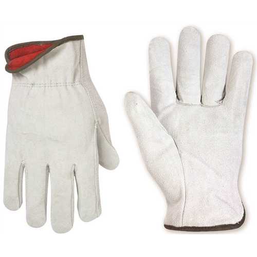 Large Winter Split Cowhide Driver Work Gloves Pair White