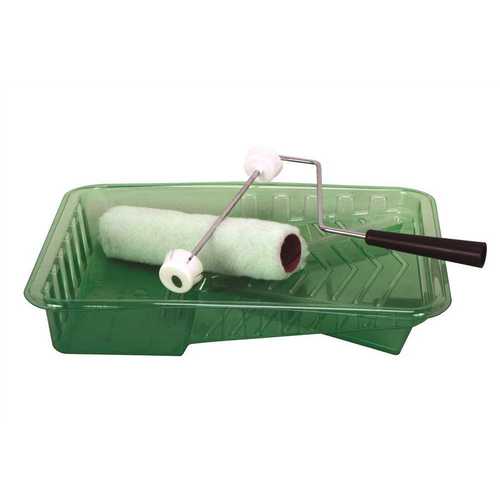 Contains 9" Roller Frame, Reusable Polyester Cover with Phenolic Core and Economy Plastic Tray