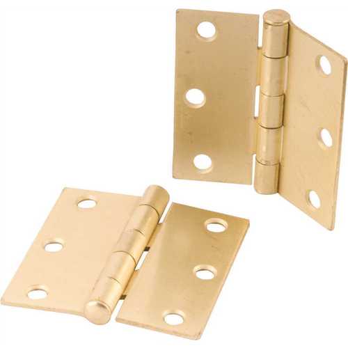 BUTT HINGES, SQUARE CORNER, 3 IN., SATIN BRASS - Pair