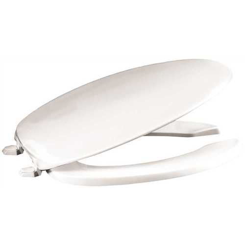 OPEN FRONT ELONGATED PLASTIC TOILET SEAT WITH LID, WHITE