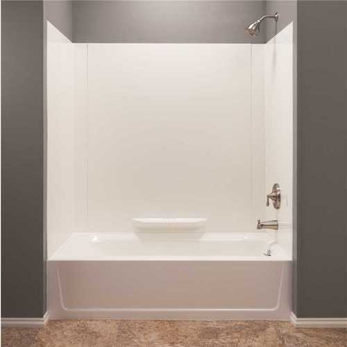 Mustee 350WHT Durawall 30 in. x 60 in. x 58 in. Easy Up Adhesive Alcove Bath Tub Surround in White