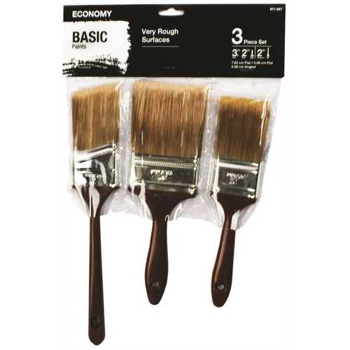 2 in. Flat Cut, 3 in. Flat Cut and 2 in. Angled Sash Utility Paint Brush Set - pack of 3