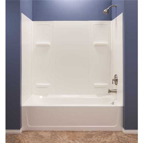 Mustee 950 Durawall 30 in. x 60 in. x 55 in. Easy Up Adhesive Alcove Tub Surround in White