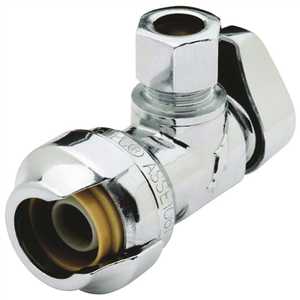 SharkBite 23036-0000LF 1/2 in. Push-to-Connect x 3/8 in. O.D. Compression Chrome-Plated Brass Quarter-Turn Angle Stop Valve