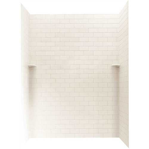 36 in. x 62 in. x 72 in. Solid Surface Subway Tile Easy Up Adhesive Alcove Shower Surround in White