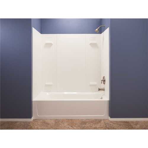 Mustee 557WHT 30 in. or 32 in. x 60 in. x 57 in. Easy Up Adhesive Tub Wall in White