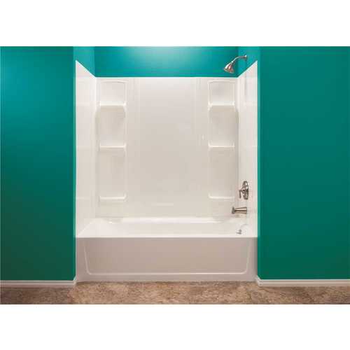 Mustee 56WHT Durawall 42 in. x 72 in. x 58 in. Easy Up Adhesive Bath Tub Surround in White