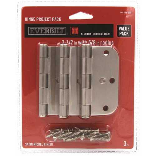 Everbilt 14874 3-1/2 in. Satin Nickel 5/8 in. Radius Security Door Hinges Value Pack