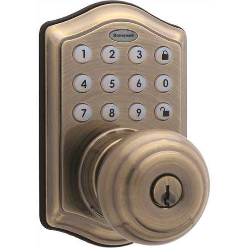 Honeywell Safety 8732101 Antique Brass Keypad Electronic Knob Entry Door Lock