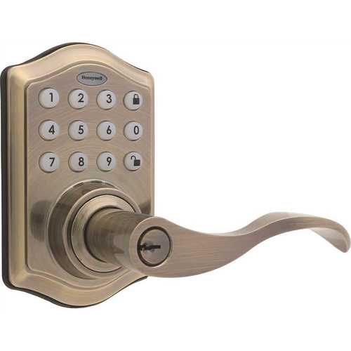 Honeywell Safety 8734101 Antique Brass Keypad Electronic Door Lever Entry Lock