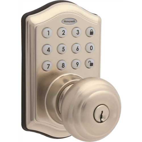 Honeywell Safety 8732301 Satin Nickel Keypad Electronic Knob Entry Door Lock