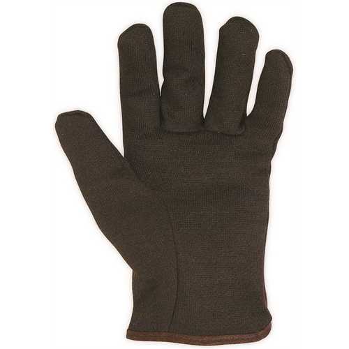 Large Fleece Lined Brown Jersey Gloves Pair