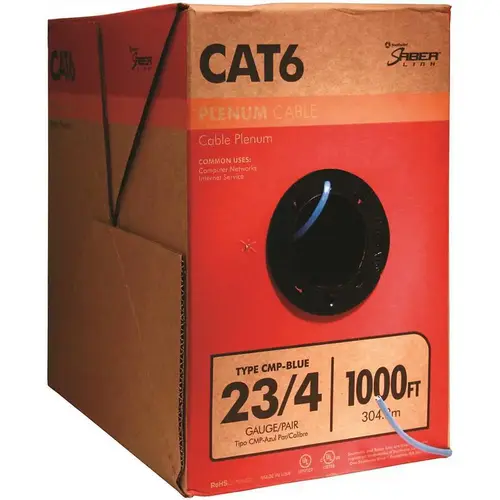 Southwire 56918049 1,000 ft. Blue 23/4 Solid CU CAT6 CMP (Plenum) Data Cable