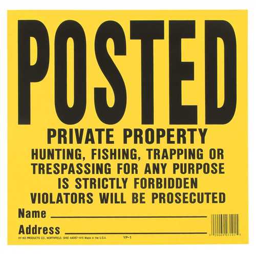 HY-KO PRODUCTS YP-1 11 in. x 11 in. Plastic Posted No Trespassing Legal Sign Yellow Pack of 20