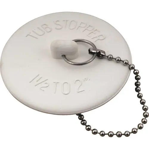 National Brand Alternative 2489468 RUBBER BATHTUB STOPPER WITH 15 IN. METAL CHAIN White - pack of 5