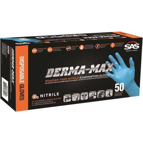 SAS Safety 6610-40 8 mil Blue Nitrile Gloves Derma-Max Disposable Powder-Free XX-Large - pack of 50
