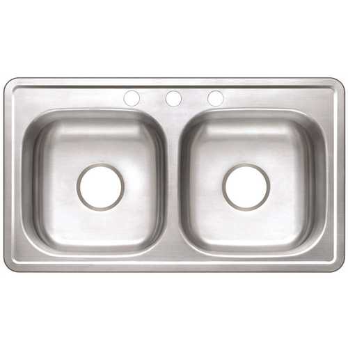 Drop-In Stainless Steel 33 in. 3-Hole Mobile Home Double Bowl Kitchen Sink