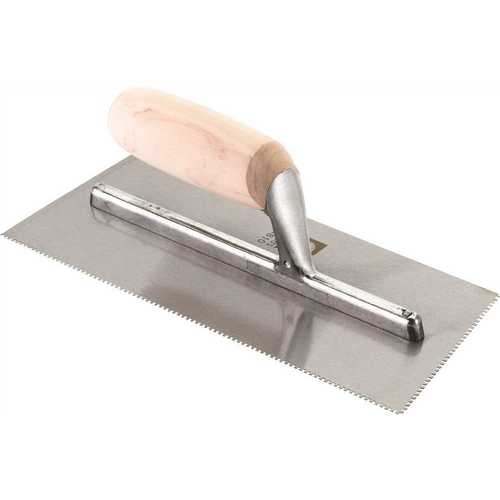 Roberts 10-810 1/16 in. x 1/16 in. x 1/16 in. Square-Notch Wood Handle Flooring Trowel with 10 Blade Angle