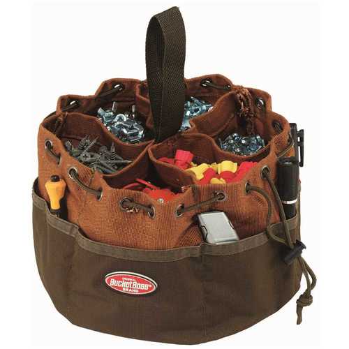 Bucket Boss 25001 Parachute Bag, 10 in W, 10 in D, 6-1/2 in H, 19-Pocket, Canvas, Brown