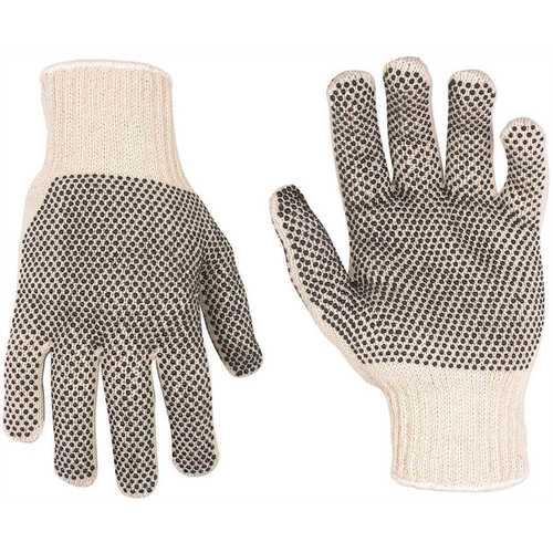 Large String Knit Work Gloves with PVC Gripper Dots Pair