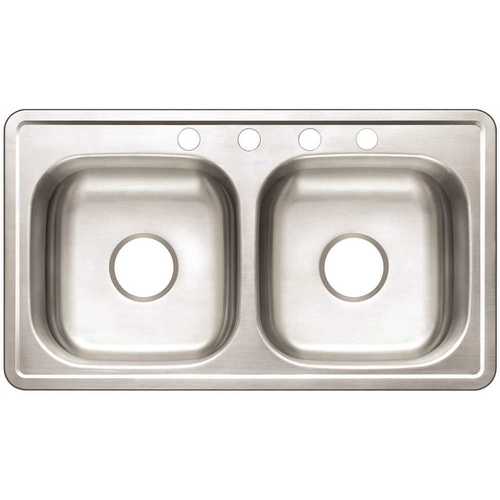 Drop-In Stainless Steel 33 in. 4-Hole Mobile Home Double Bowl Kitchen Sink