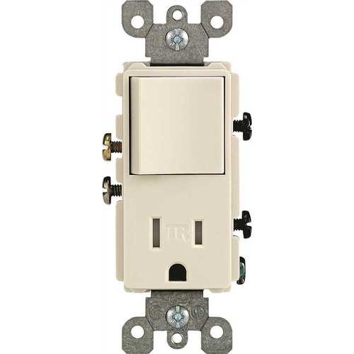 Leviton T5625-T Decora Combination Switch and Tamper-Resistant Receptacle, Light Almond