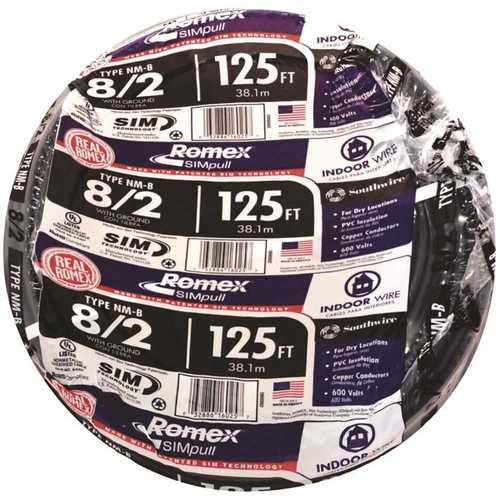 Southwire 28893602 125 Ft. 8/2 Stranded Romex SIMpull CU NM-B W/G Wire ...