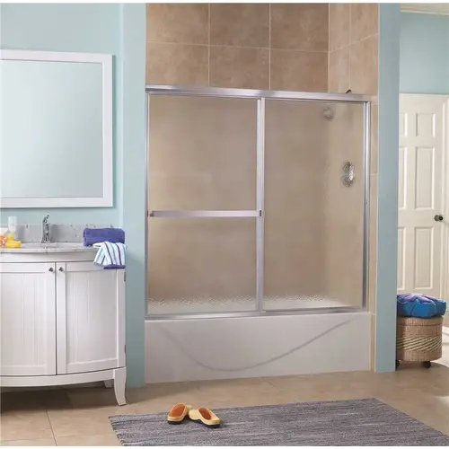 Lakeside 56 in. - 60 in. W x 58 in. H Framed Bypass Shower Door in Silver and Obscure Glass without Handle