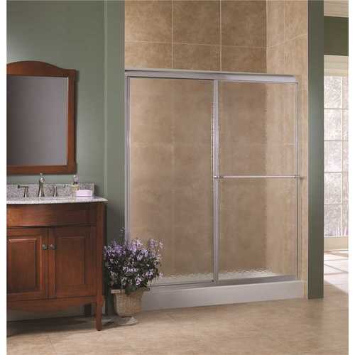 Tides 56 in. to 60 in. x 70 in. H Framed Sliding Shower Door in Silver and Obscure Glass without Handle