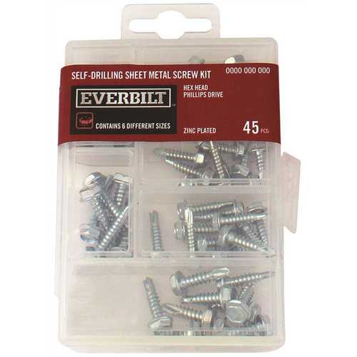 Zinc-Plated Self-Drilling Sheet Metal Screw Kit Metallic