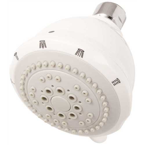 5-Spray 3.5 in. Single Wall Mount Fixed Adjustable Shower Head in White