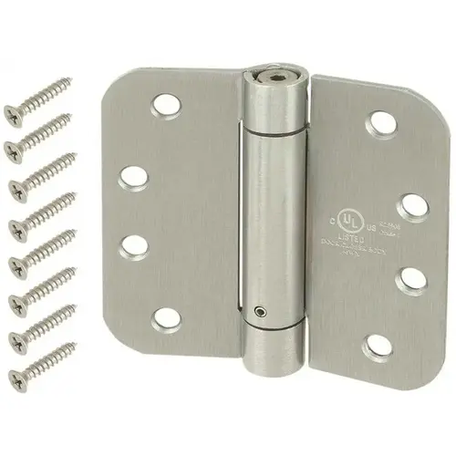4 in. Satin Chrome 5/8 in. Radius Adjustable Spring Door Hinge - Pair